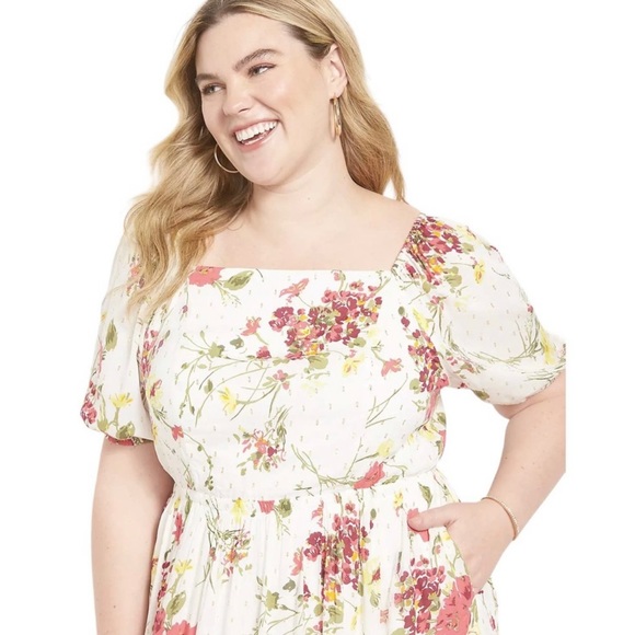 Lane Bryant convertible puff sleeve tiered floral midi dress. Like new condition - Picture 4 of 13